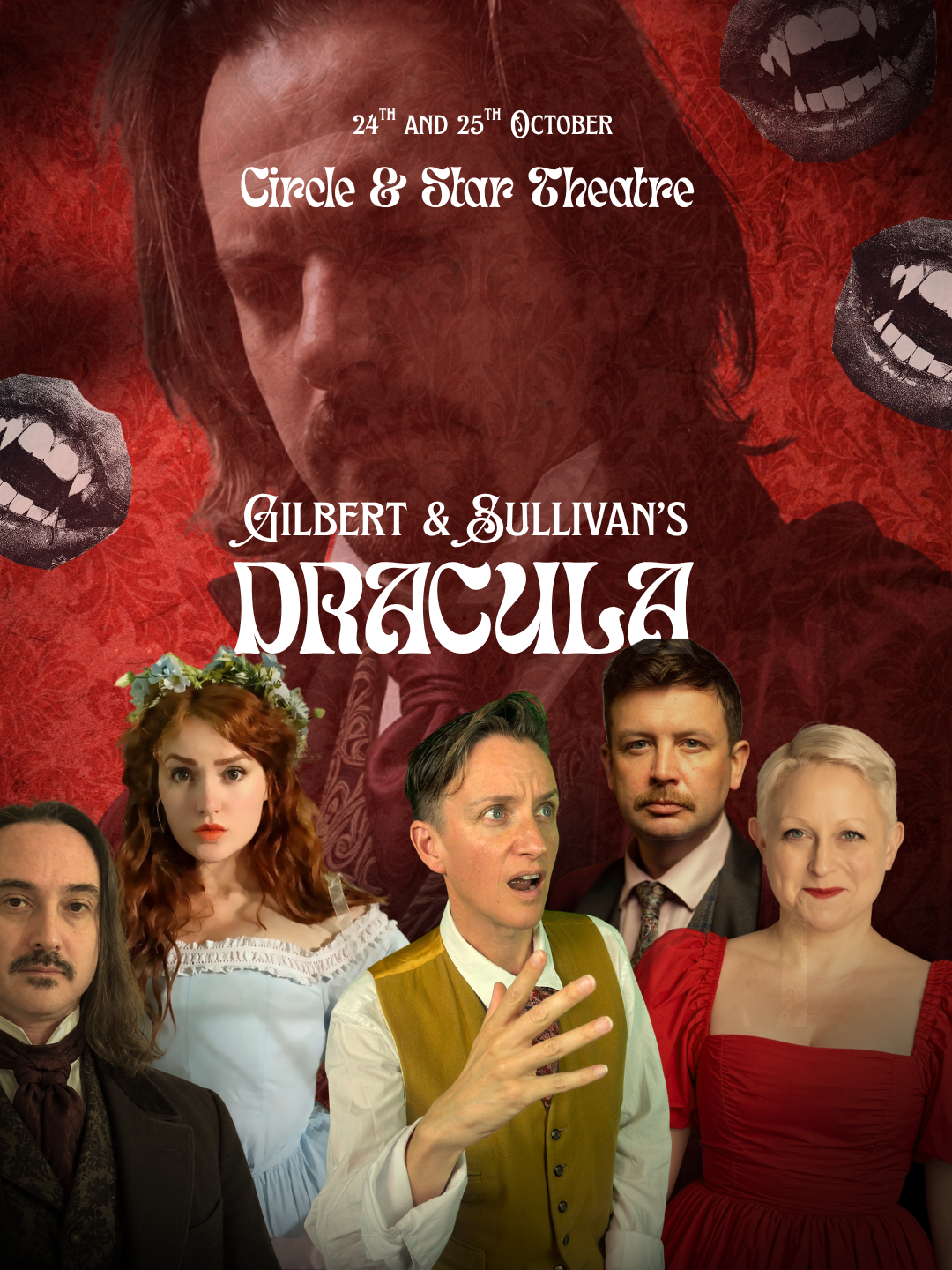Gilbert & Sullivan’s Dracula — the company, on blood-red damask